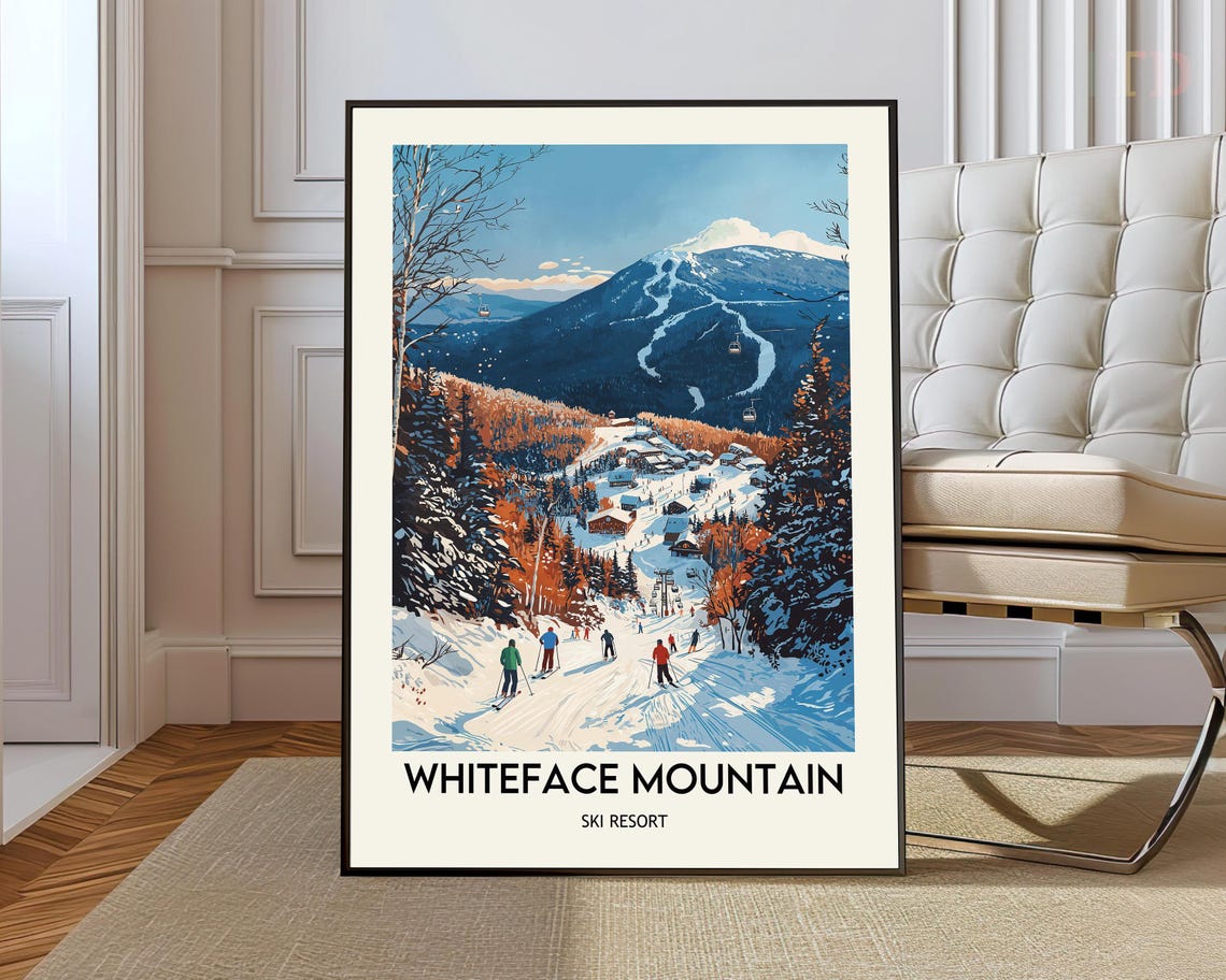 Whiteface Mountain Ski Resort Alpine Village Vintage Travel Poster