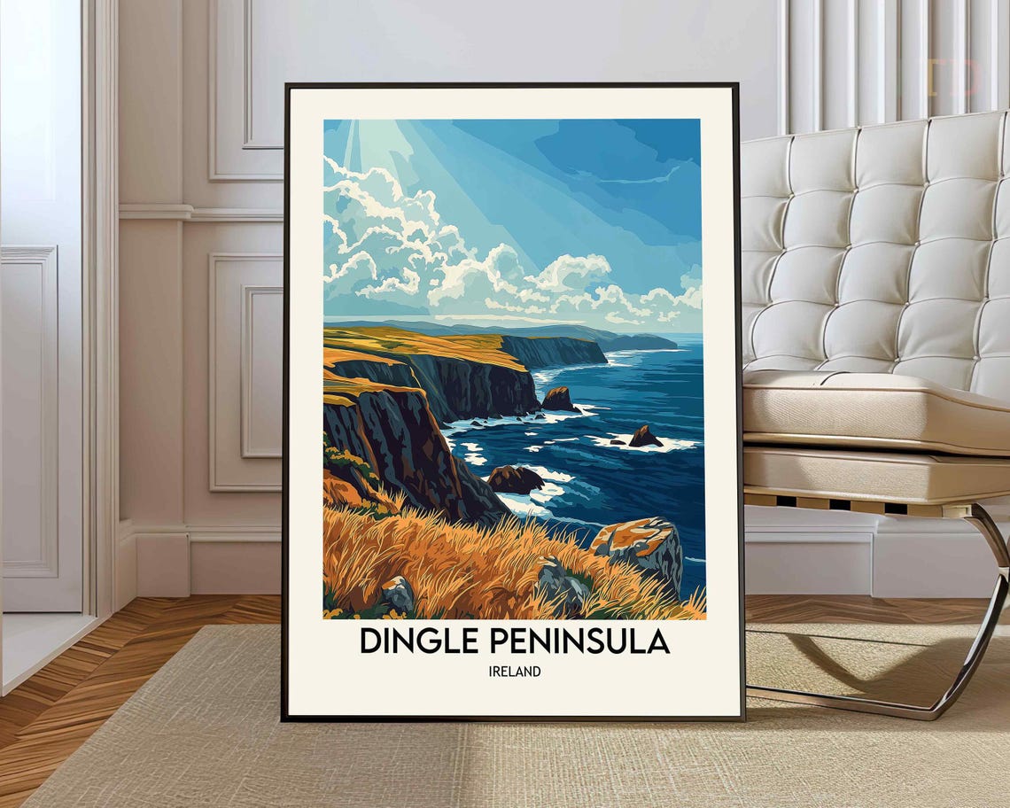 Dingle Peninsula Ireland Golden Cliffs Coastal Travel Poster