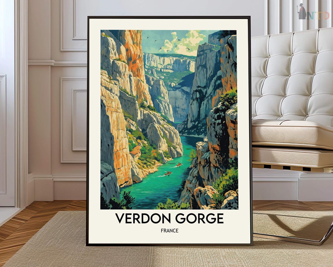 Verdon Gorge France Turquoise River Canyon Vintage Travel Poster