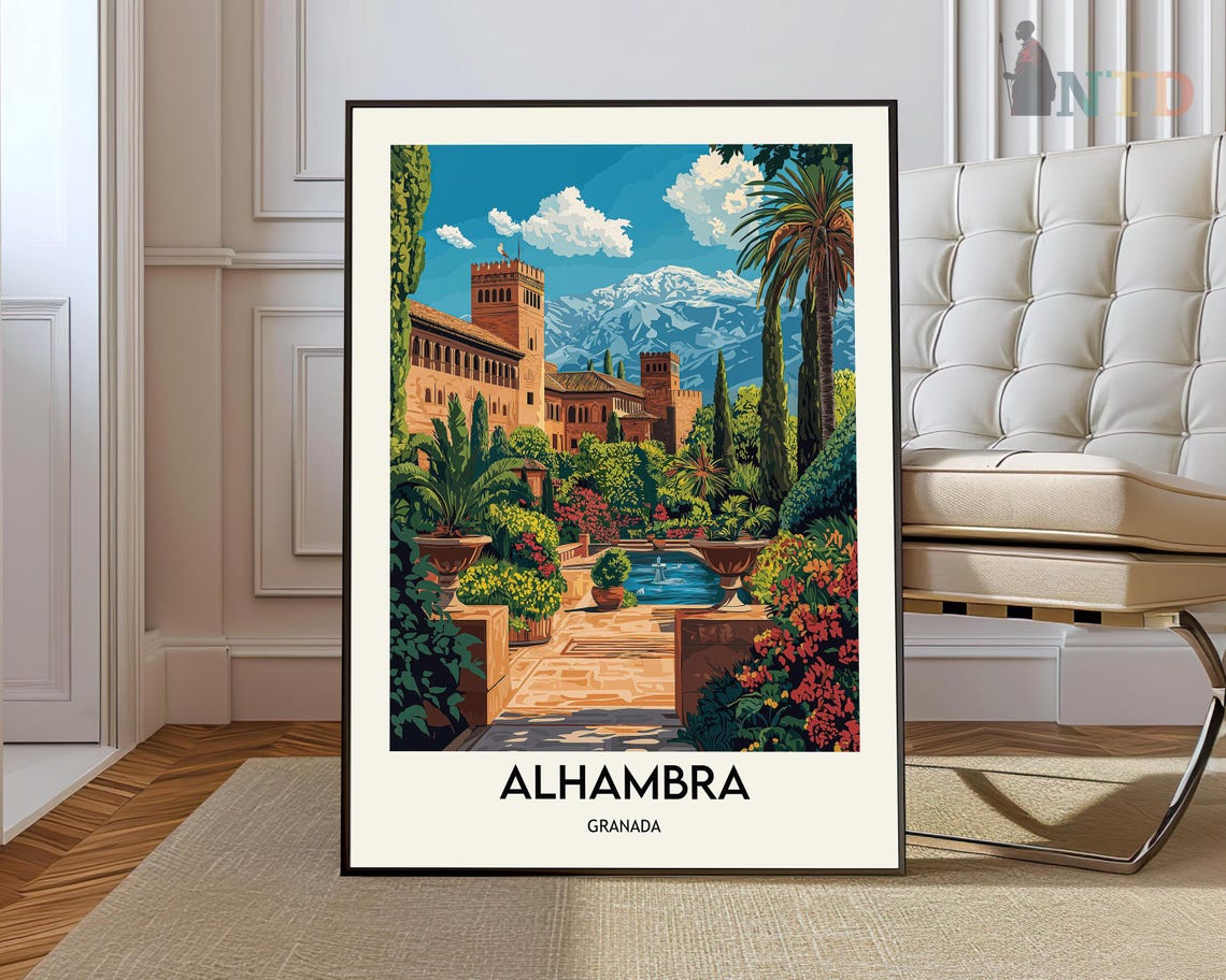 Alhambra Palace and Snowy Sierra Nevada Granada Spain Travel Poster