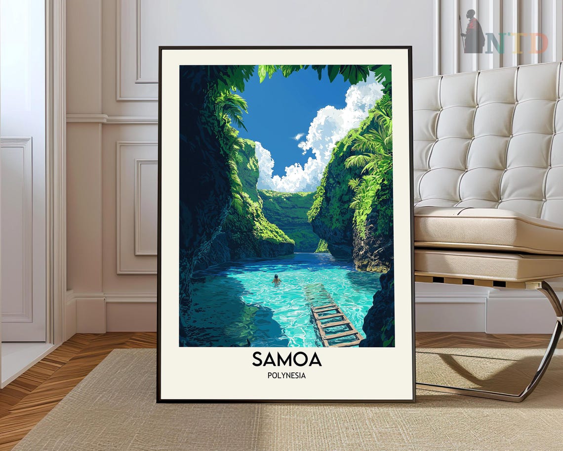 Samoa Polynesia Ocean Lagoon Ladder Swimmer Tropical Travel Poster