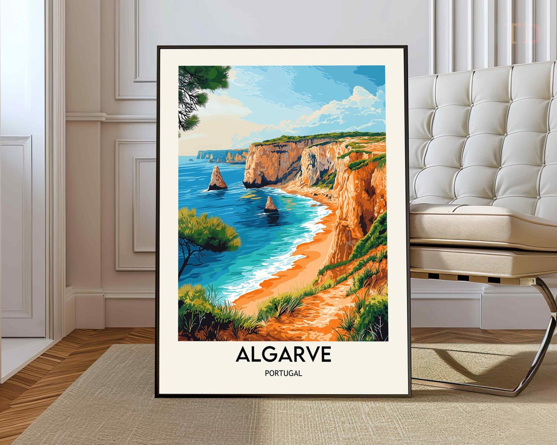Algarve Portugal Golden Cliffs Turquoise Coast Travel Poster