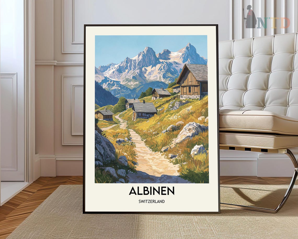 Mountain Village Path Albinen Switzerland Alpine Travel Poster