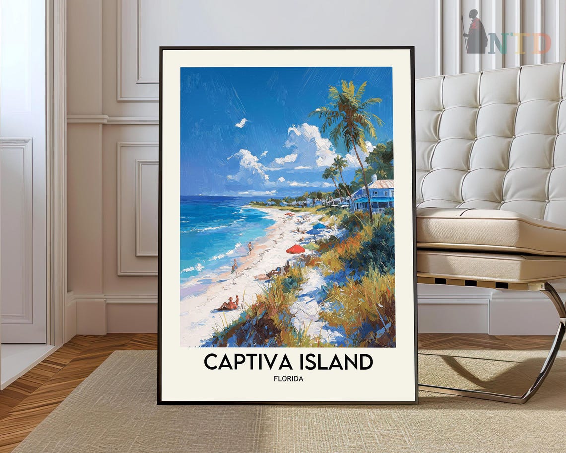 Captiva Island Florida Sunny Palm Beach Umbrellas Travel Poster