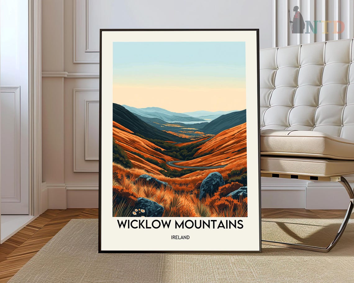 Wicklow Mountains Ireland Autumn Valley Vintage Travel Poster