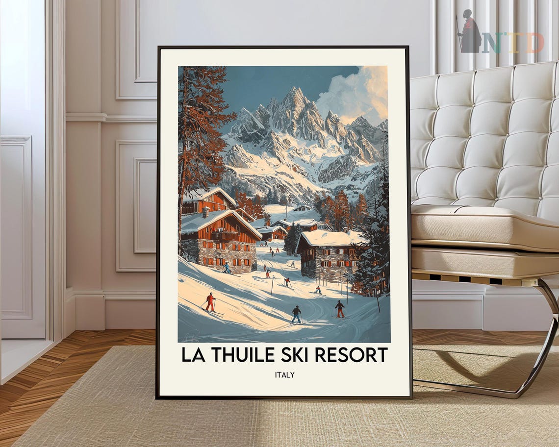 La Thuile Ski Resort Italy Alpine Village Vintage Ski Poster