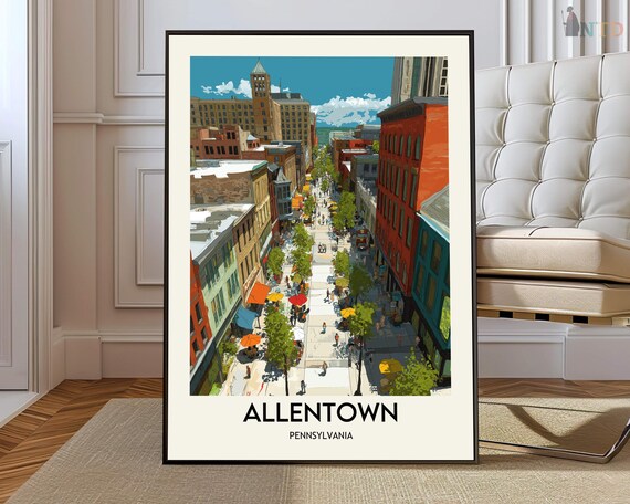 Allentown Wall Art Travel Poster Skyline Print Photography Illustration Pennsylvania