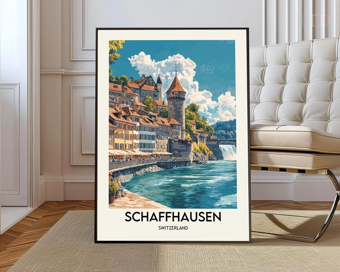 Schaffhausen Switzerland Rhine Falls Old Town Scenic Travel Poster