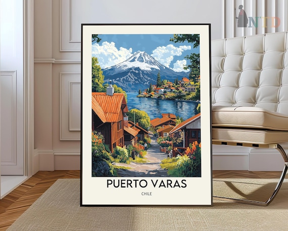 Puerto Varas Chile Lake Volcano Wooden Village Travel Poster