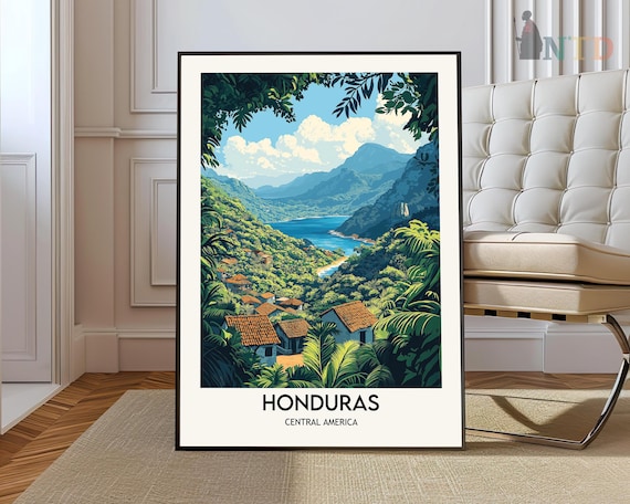 Honduras Central America Jungle Valley Village Travel Poster