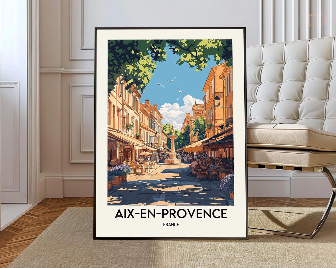 Aix-en-Provence France Charming Square with Fountain Travel Poster