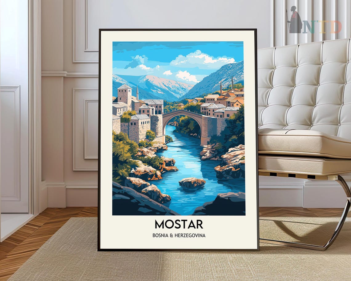 Mostar Bosnia Old Bridge Stari Most Neretva River Travel Art Poster