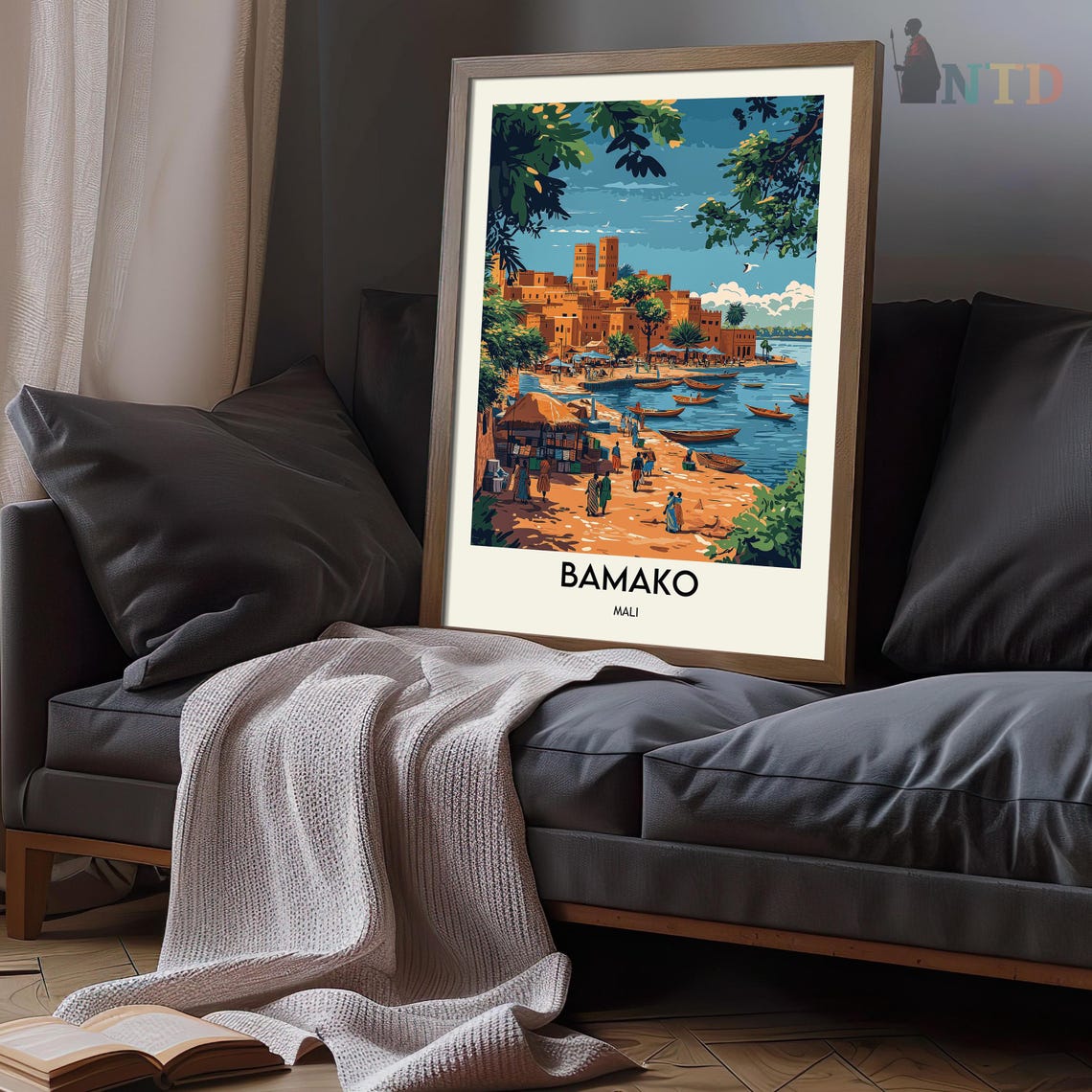 Bamako Mali River Beach Market Pirogues Mud Architecture Travel Poster - Image 3
