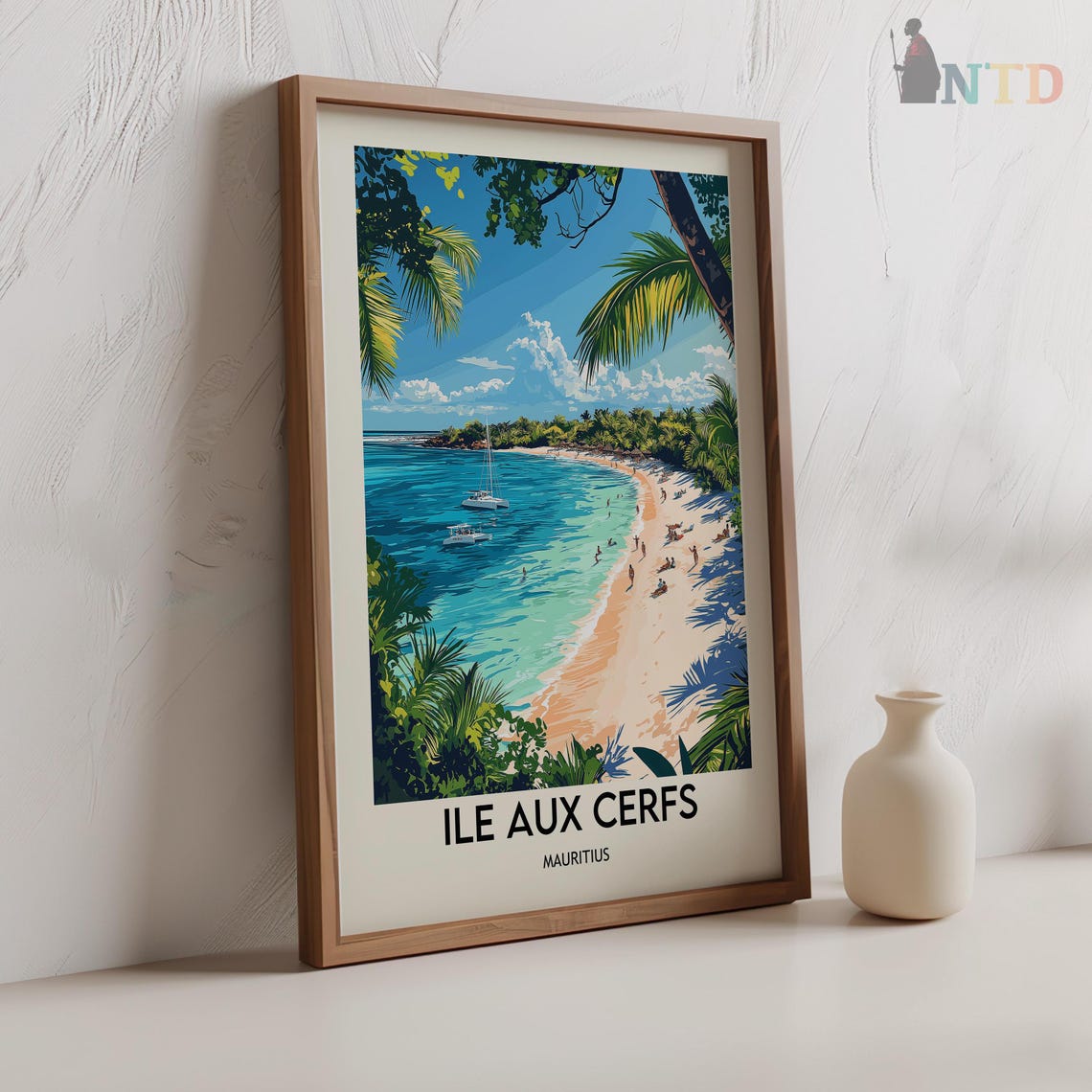 Ile aux Cerfs Mauritius Tropical Lagoon Beach Boats View Poster - Image 2