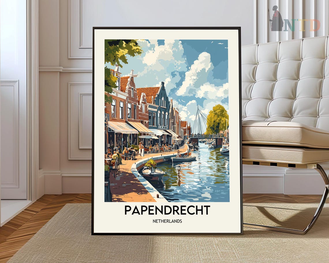 Papendrecht Netherlands Waterfront Cafes Canal Travel Poster
