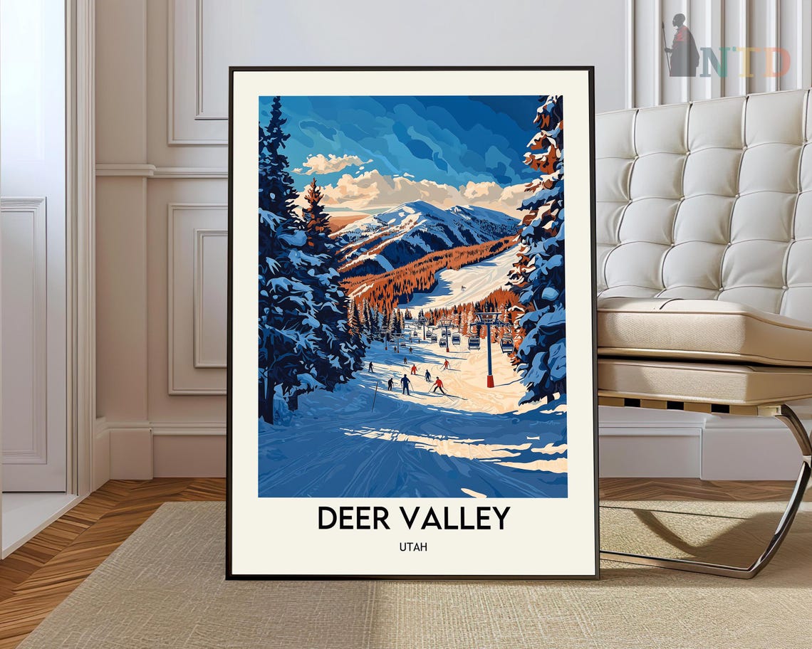 Deer Valley Utah Ski Resort Powder Day Winter Vintage Travel Poster