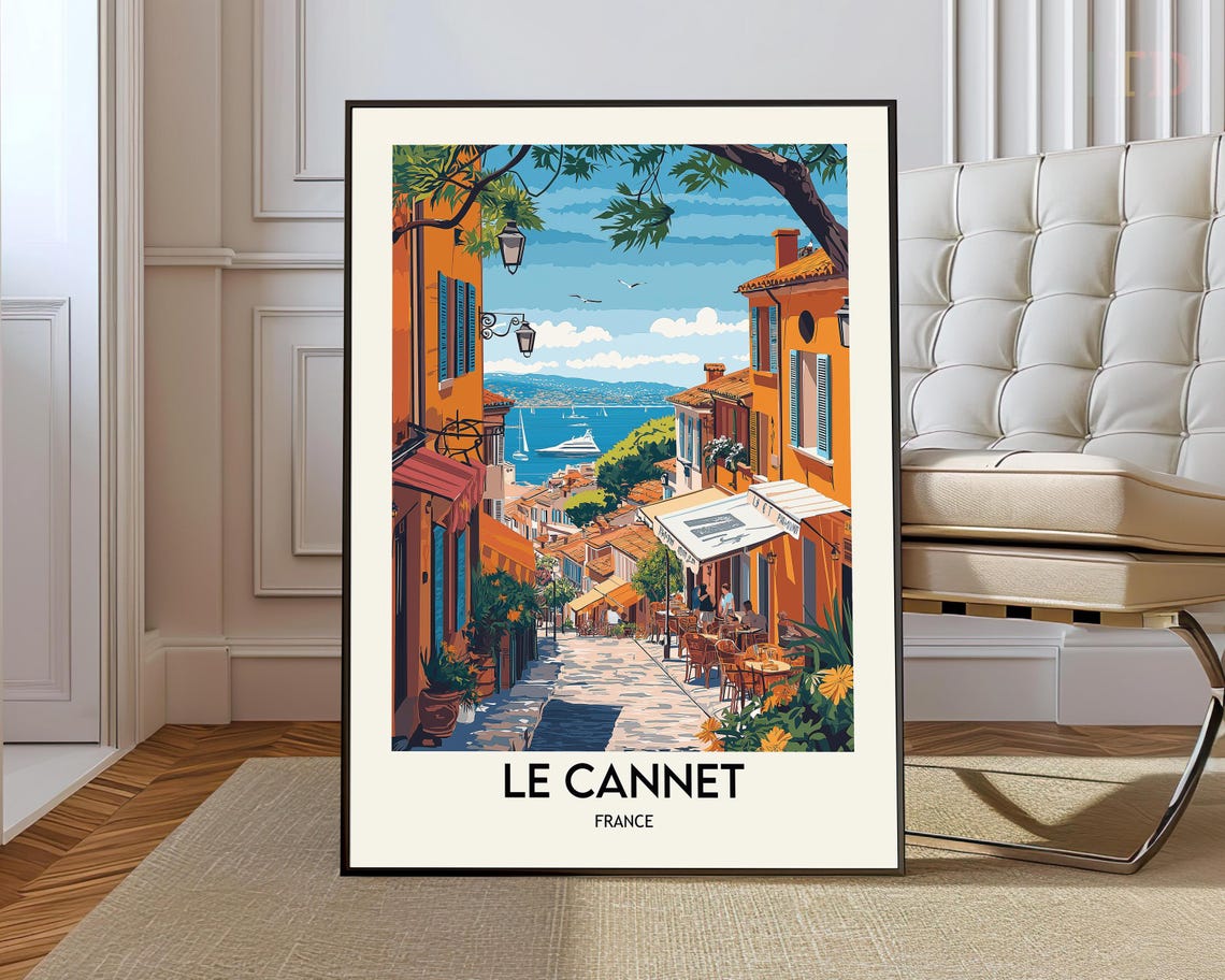 Le Cannet Old Town Street Cafes Harbour France Travel Poster