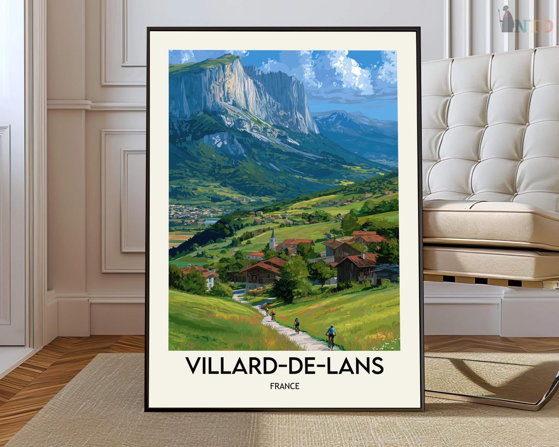 Illustrated Villard-de-Lans France Alpine Cycling Travel Poster
