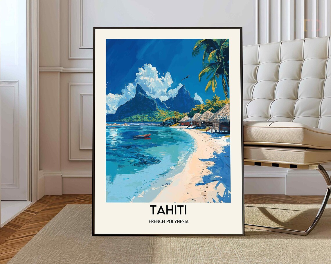Tahiti Travel Poster, French Polynesia Map Art