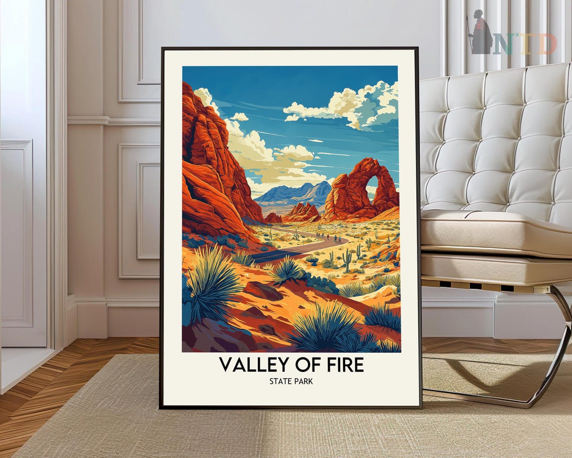 Valley Of Fire State Park Red Rock Arch Sunset Travel Poster