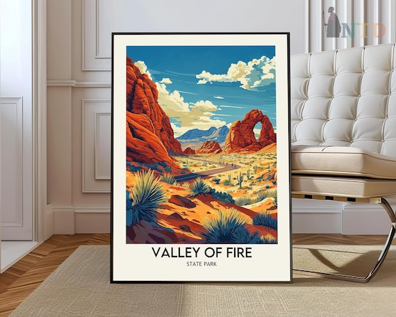 Valley Of Fire State Park Red Rock Arch Sunset Travel Poster