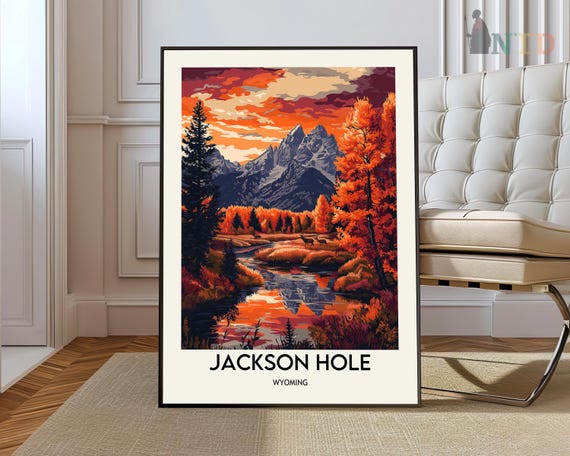 Jackson Hole Travel Print Wall Art Hanging Home Dcor Gift Lovers Ski Lover