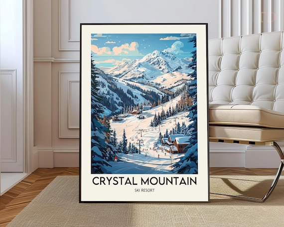 Crystal Mountain Ski Resort Chairlifts Vintage Travel Poster