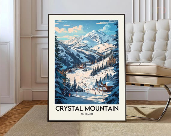 Crystal Mountain Ski Resort Poster Wall Art Print Washington