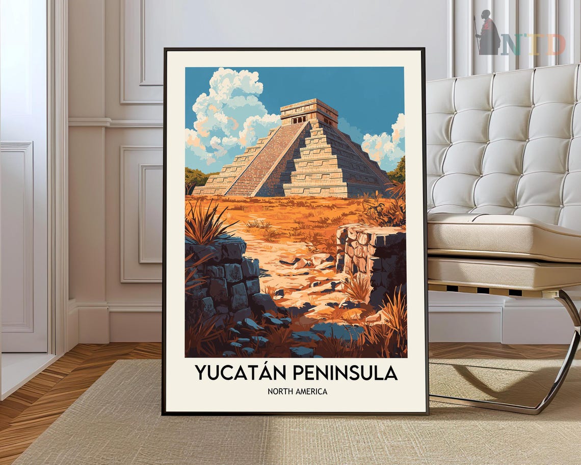 Yucatan Peninsula Ancient Chichen Itza Pyramid Mexico Travel Poster
