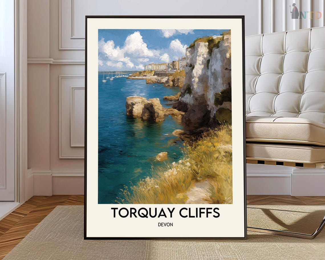 Torquay Devon White Chalk Cliffs Turquoise Sea Sail Coast Poster