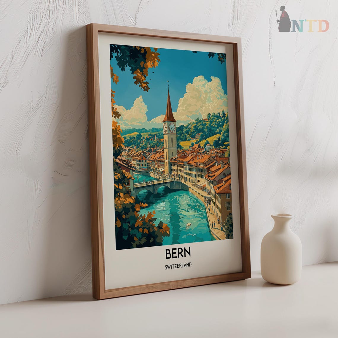 Bern Switzerland Old Town Clock Tower River Vintage Travel Poster - Image 2