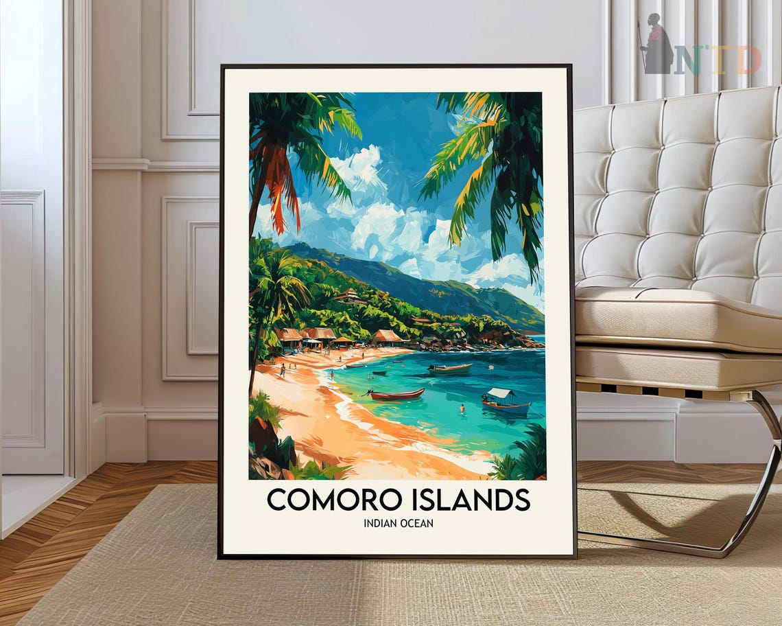 Comoro Islands Indian Ocean Tropical Beach Vintage Travel Poster