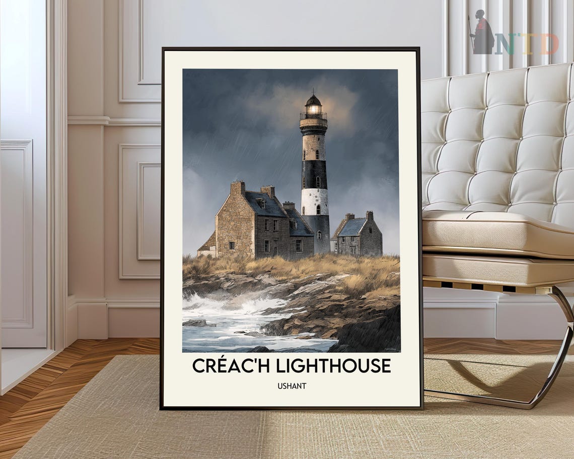 Creach Lighthouse Ushant Stormy Rocky Coast Seascape Art Poster