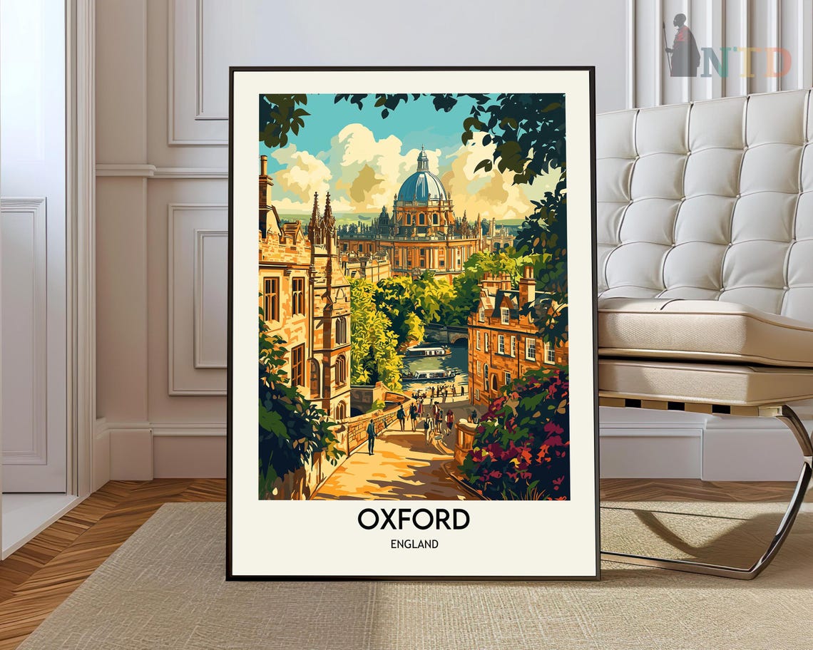 Oxford England University Dome River City Retro Travel Art Poster
