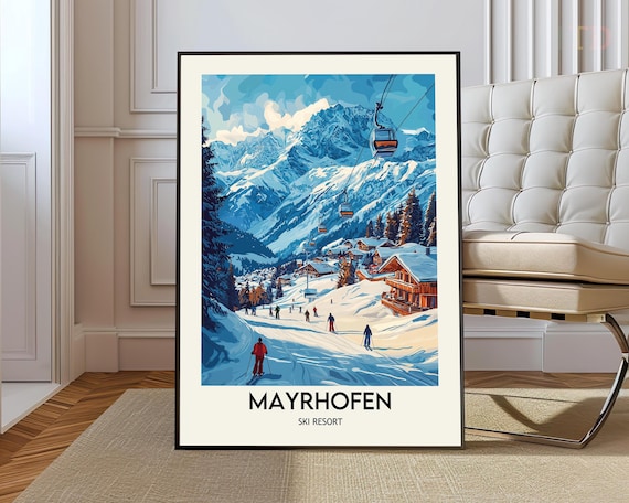 Mayrhofen Ski Resort Gondola Slopes Alpine Peaks Winter Art Poster