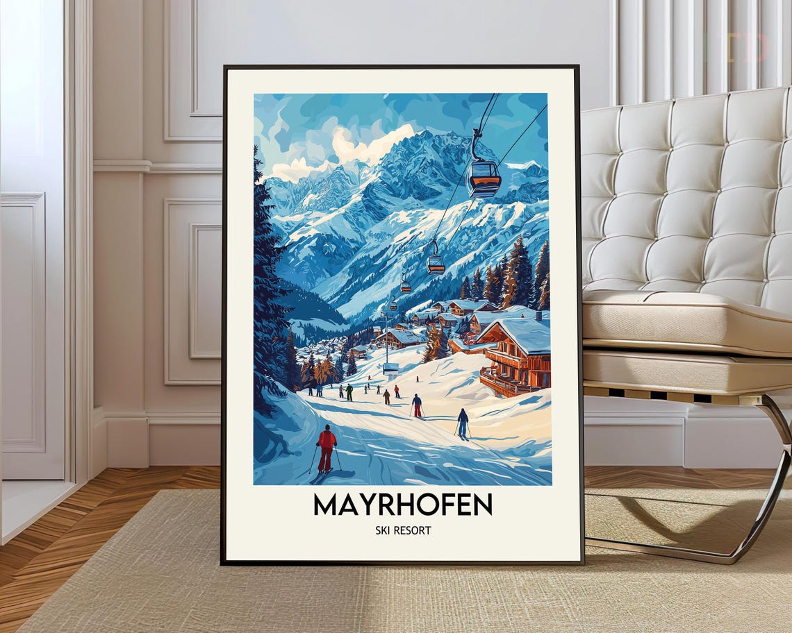 Mayrhofen Ski Resort Gondola Slopes Alpine Peaks Winter Art Poster