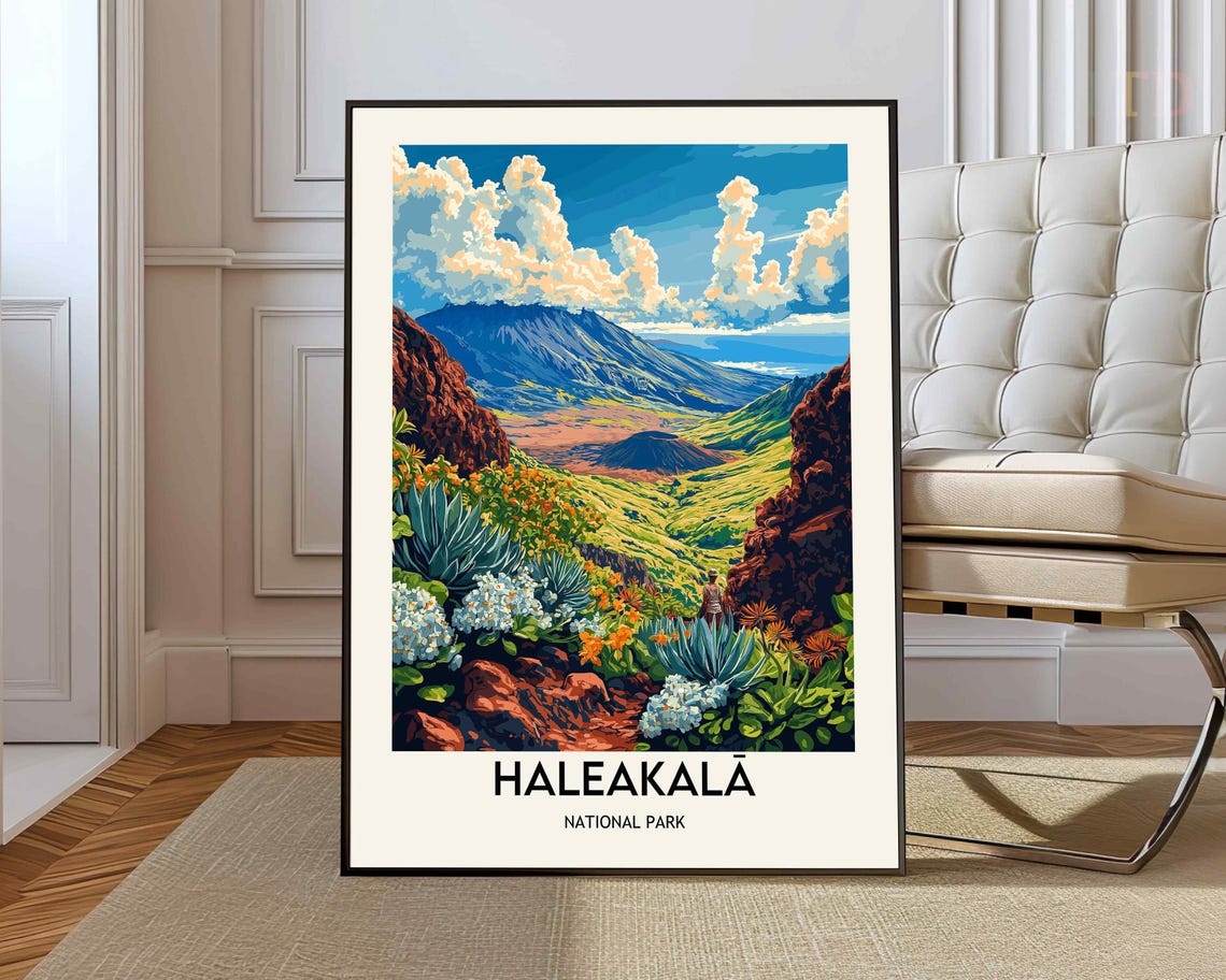 Haleakala National Park Volcanic Crater With Silversword Plants Poster