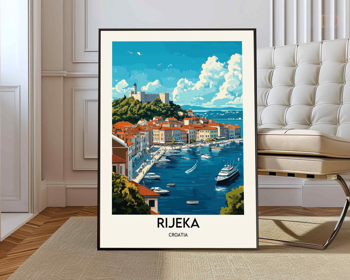 Rijeka Croatia Harbor Castle Boats Adriatic Coast Travel Poster