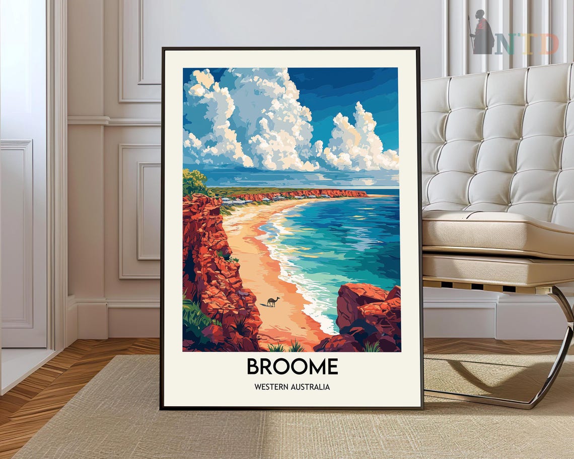 Broome Western Australia Red Cliff Beach Daytime Travel Poster