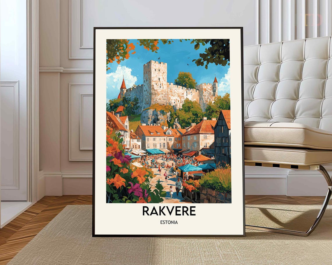 Rakvere Estonia Medieval Castle Market Square Vintage Travel Poster