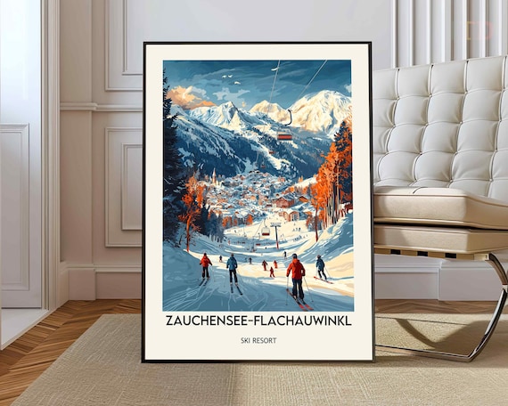 Zauchensee Flachauwinkl Blue Sky Gondola Alpine Ski Resort Scene Poster
