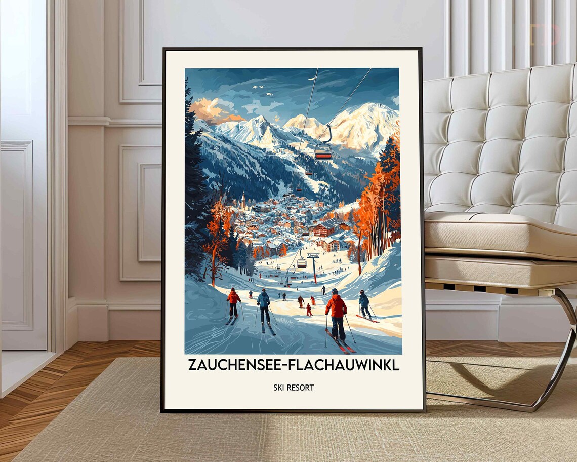 Zauchensee Flachauwinkl Blue Sky Gondola Alpine Ski Resort Scene Poster