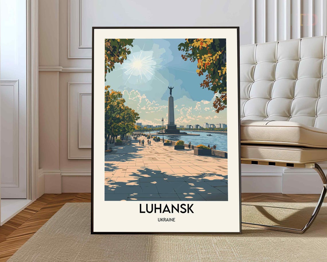 Luhansk Ukraine Riverside Promenade Vintage Style Travel Poster