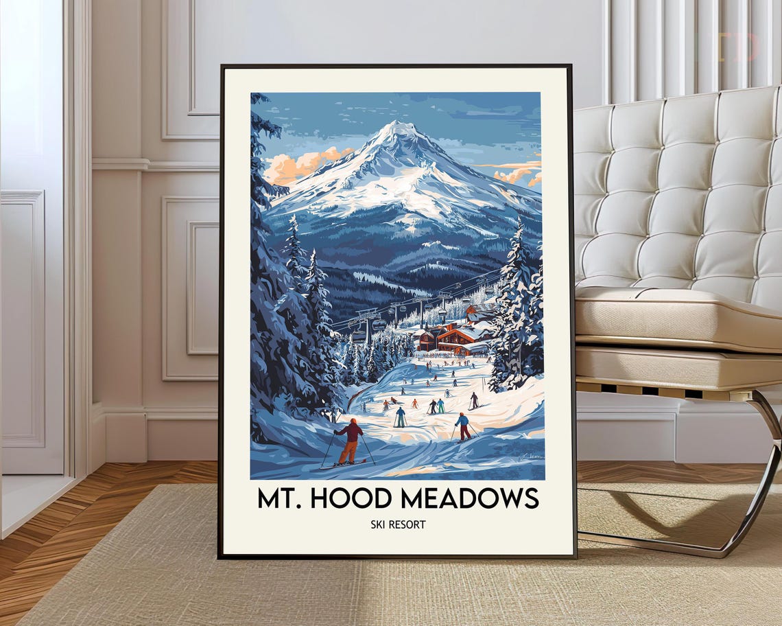 Mt Hood Meadows Ski Resort Lively Winter Slopes Vintage Poster