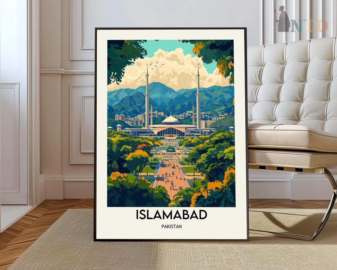 Islamabad Pakistan Grand Faisal Mosque Margalla Hills View Poster