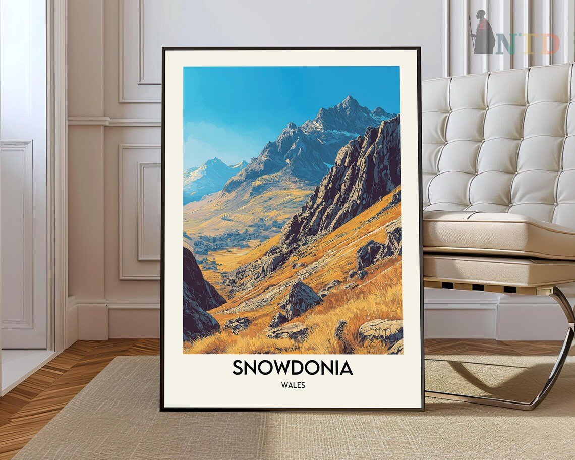 Snowdonia Travel Poster, Wales Landscape Wall Art