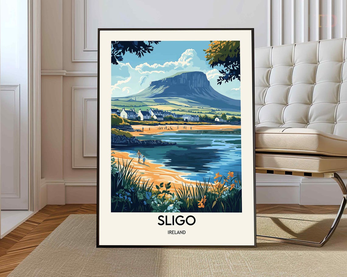 Sligo Ireland Coastal Town Flat-Topped Mountain Vintage Travel Poster