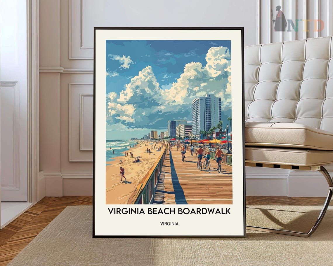 Virginia Beach Boardwalk Bustling Summer Oceanfront Scene Poster