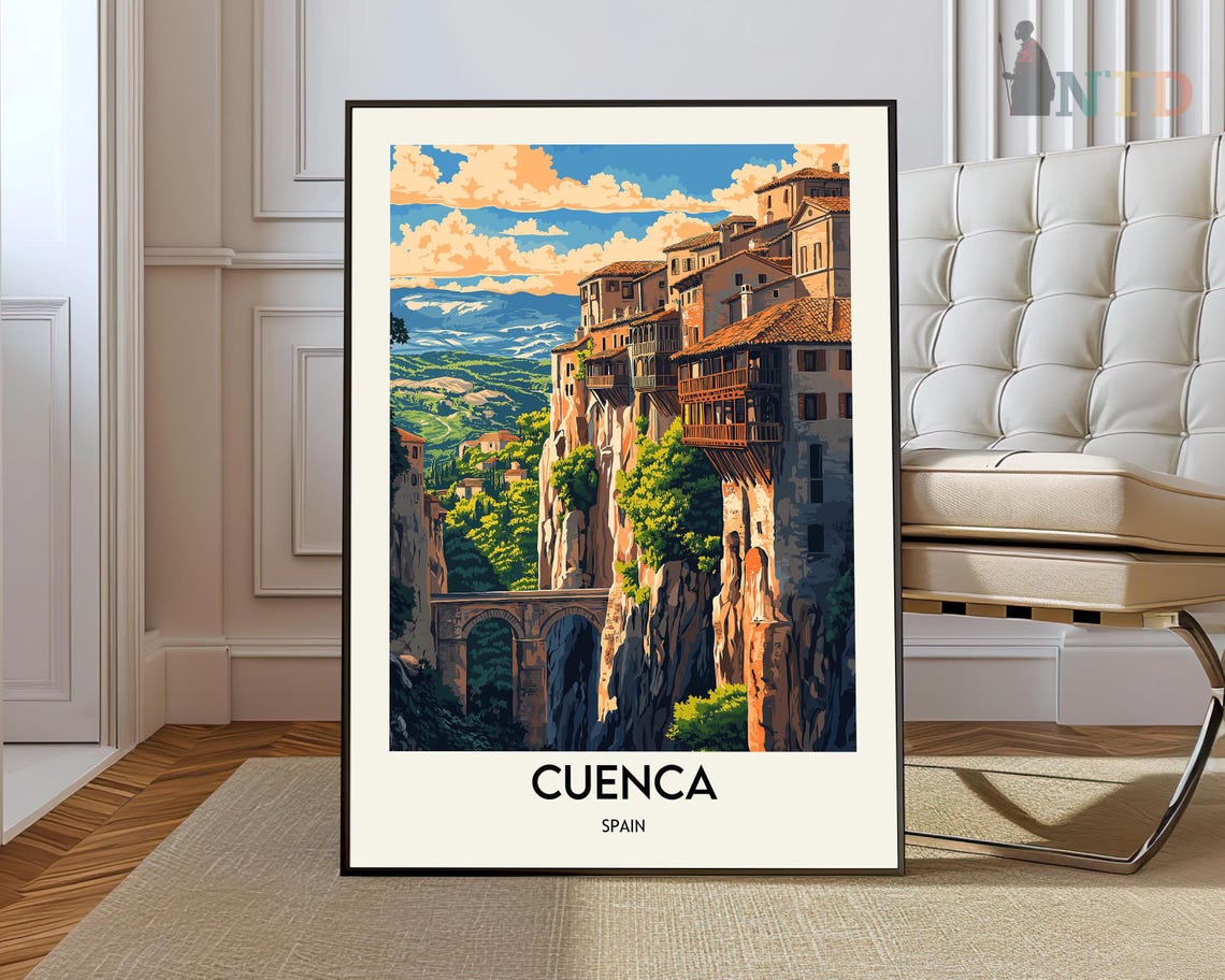 Cuenca Spain Hanging Houses Cliff Old Town Gorge Bridge Poster