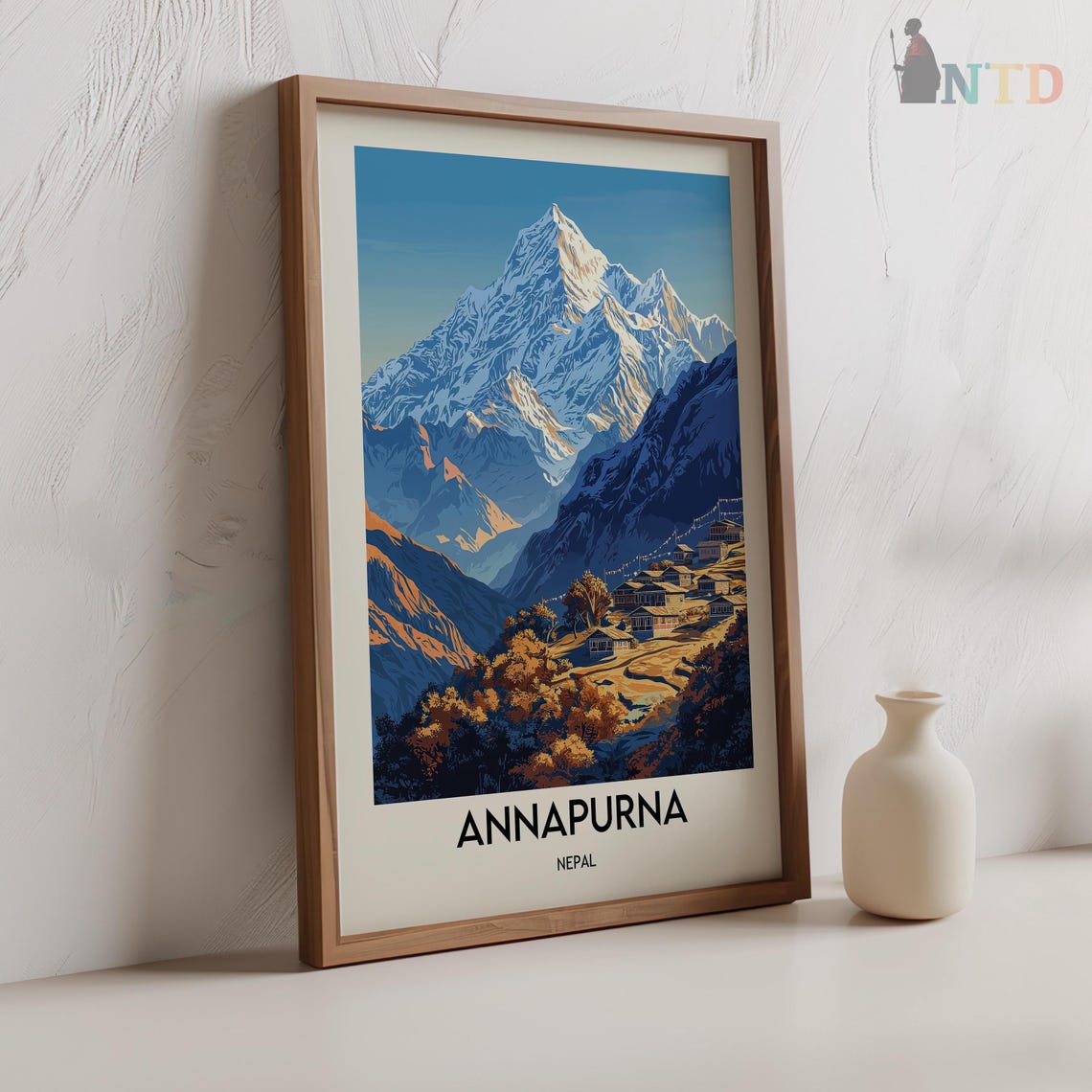 Annapurna Nepal Himalayan Snow Peak Village Vintage Travel Poster - Image 2